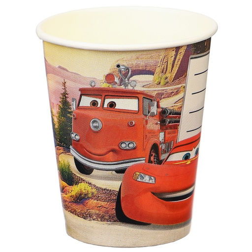 Цена за 10 шт. Стакан одноразовый бумажный "С Днем Рождения!", 250 мл, Тачки