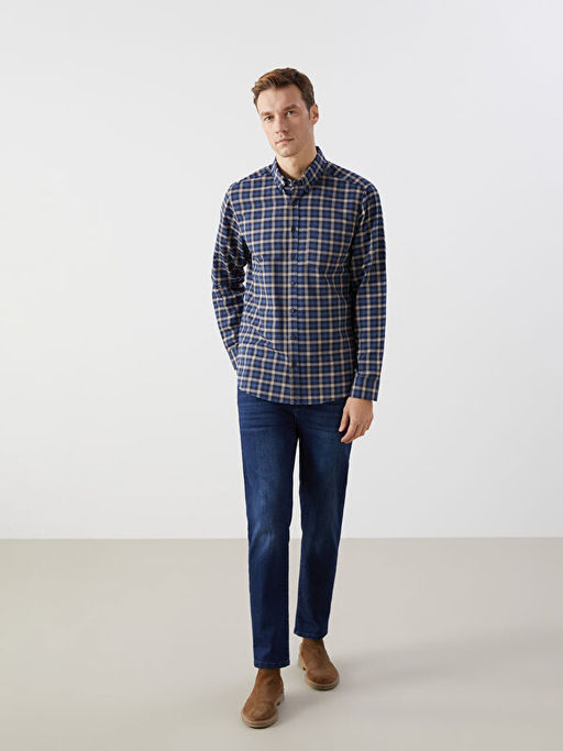 Regular Fit Uzun Kollu Ekose Gabardin Erkek G?mlek