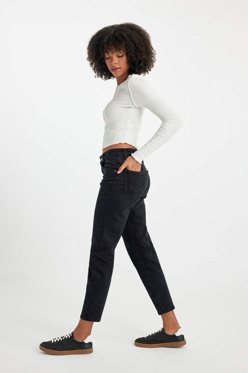Lina Mom Fit Высокая удобная посадка Легкие брюки с тонкой талией длиной до щиколотки Джинсовые брюки - Defacto фото 3