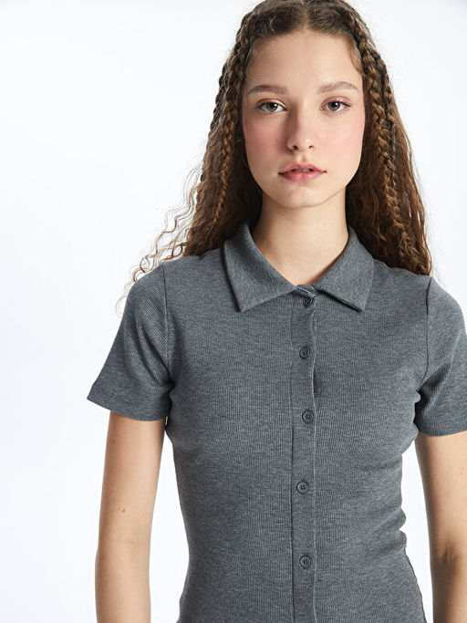 Polo Yaka D?z K?sa Kollu Kad?n Bodycon Elbise