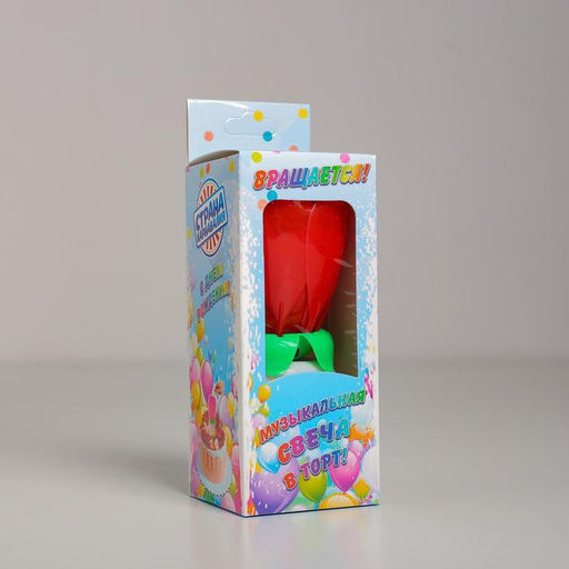 Свеча для торта музыкальная «Тюльпан», крутящаяся, красная, 14.5×6 см