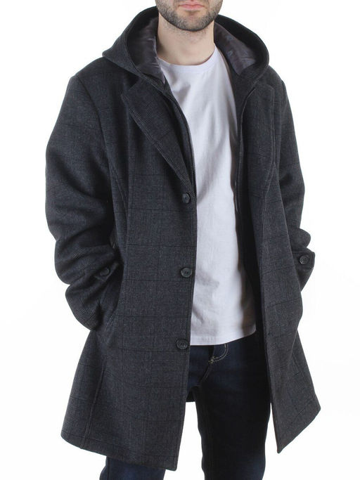 475646502 DK. GRAY Пальто демисезонное мужское со съемным капюшоном (65% шерсть, 35% кашемир)
