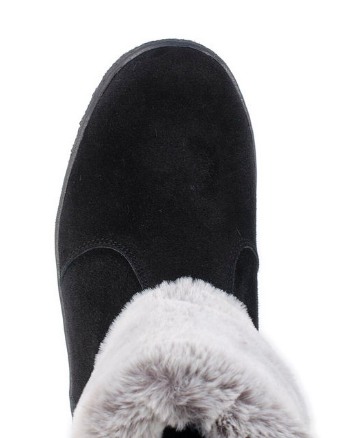 Унты женские на литой подошве. Черные., Замша. "Шиншилла". Короткие. Молния.