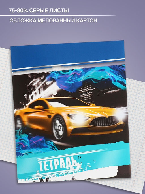 Цена за 10 шт. Тетрадь 48 листов в клетку, Calligrata Авто, серые листы, МИКС  фото 2