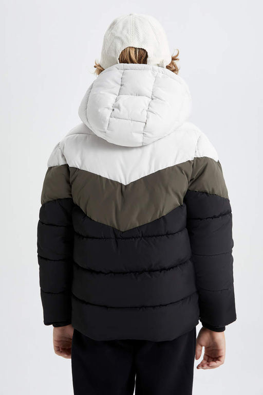 Водоотталкивающее пальто с капюшоном и флисовой подкладкой для мальчика - Defacto фото 9