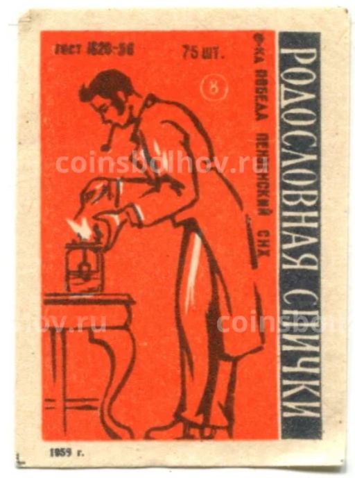 Этикетка спичечная Родословная спички №8 фабрика Победа