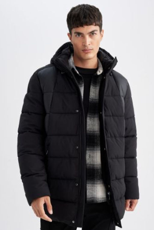 Slim Fit Dar Kesim Kapusonlu Yar?m Astar Parka