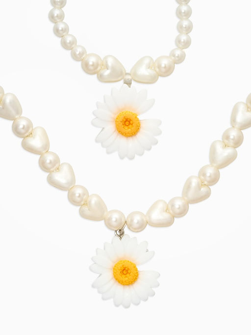 Цена за 2 шт. Набор детский "Выбражулька" 4 пред-а: бусы, серьги, браслет, кольцо б-р, цветок, желто-белый   10967