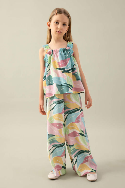 Широкие брюки для девочек с широкими штанинами и рисунком - Defacto фото 2
