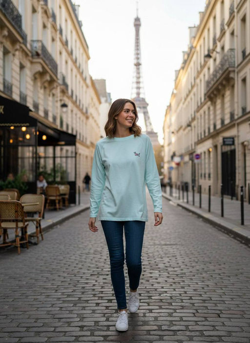 K13370 Лонгслив OVER SIZE с вышивкой МЯТНЫЙ