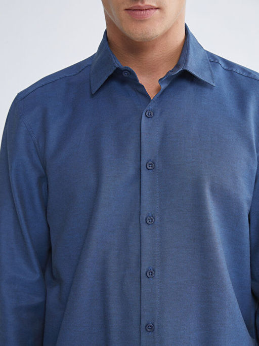 ?nden D??me Kapamal? D?z Uzun Kollu Erkek G?mlek