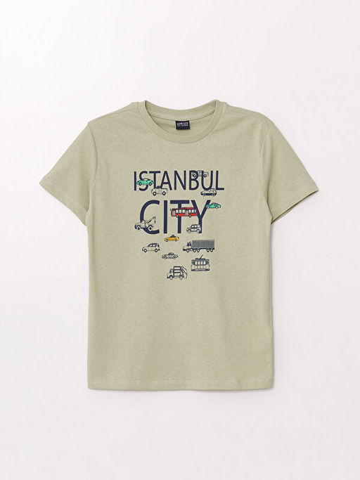 Bisiklet Yaka Bask?l? K?sa Kollu Erkek ?ocuk Ti??rt