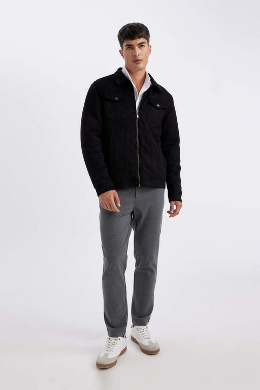 Приталенная куртка с рубашечным воротником Замшевое пальто - Defacto фото 2