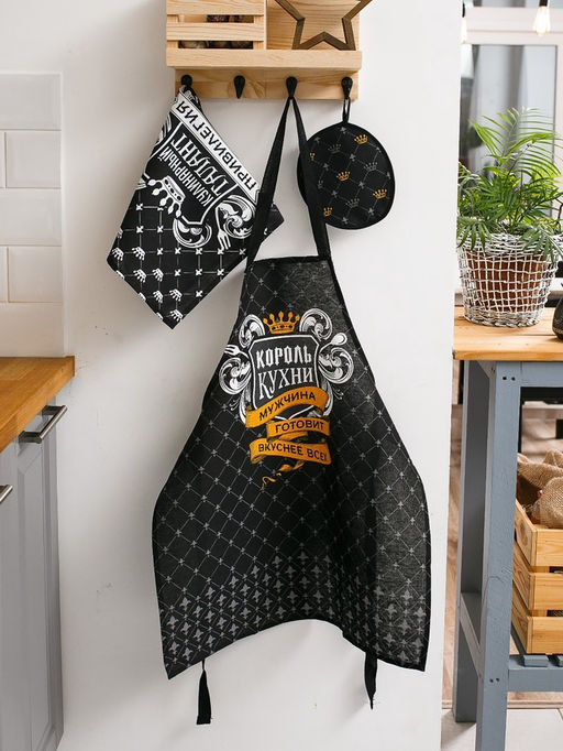 Фартук Доляна Король кухни, 60?70 см, хлопок 100 %, рогожка