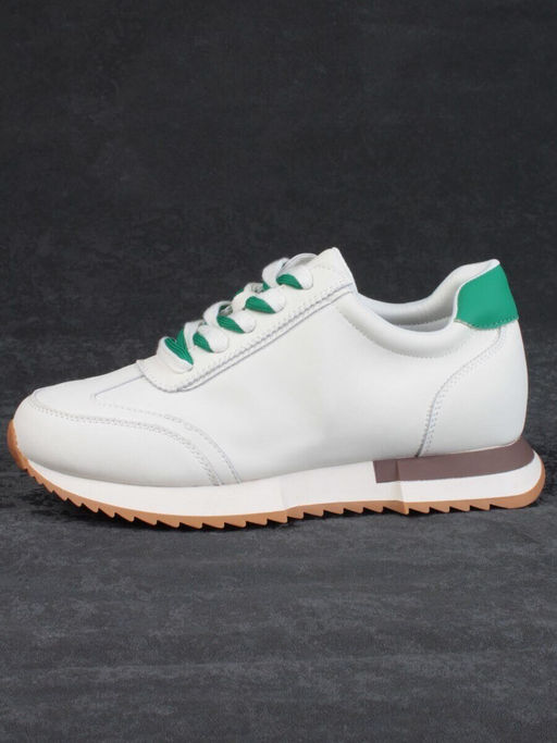 05-PDJ66-2 BEIGE/GREEN Кроссовки женские (натуральная кожа)
