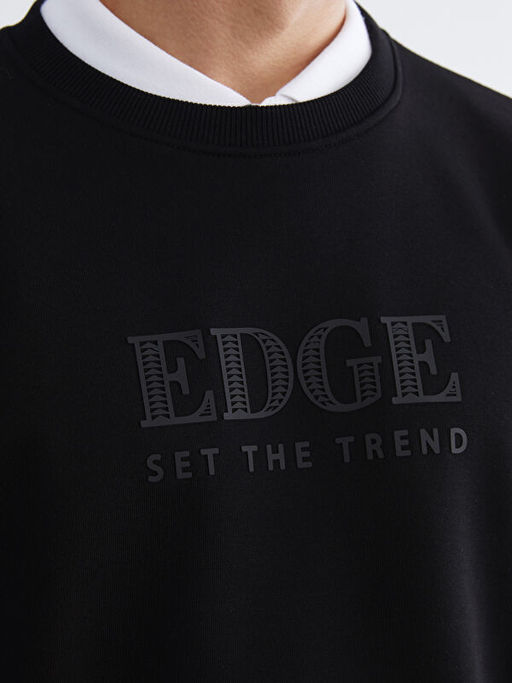 Bisiklet Yaka Bask?l? Erkek Kal?n Sweatshirt