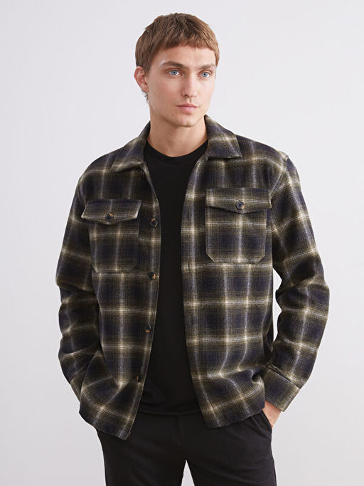 Regular Fit Uzun Kollu Ekose Erkek G?mlek Ceket