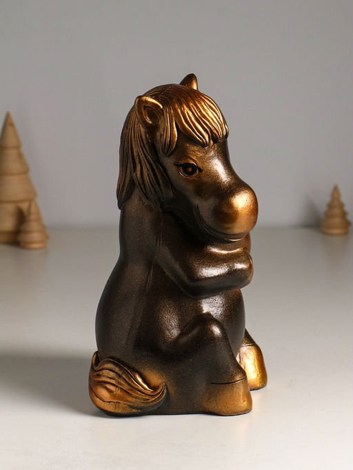 Копилка для денег Лошадь с сердцем, гипс, 23 см, под бронзу