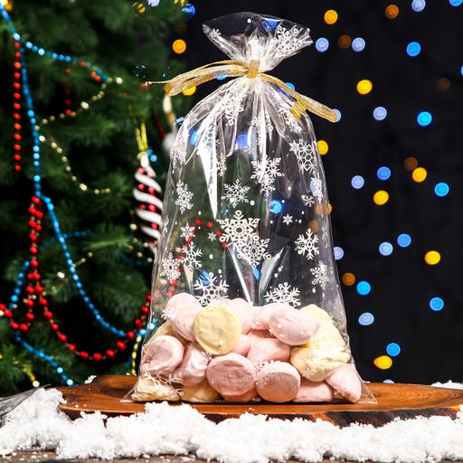 Цена за 50 шт. Пакет фасовочный новогодний БОПП, с новогодним рисунком Снег, 20?35 см