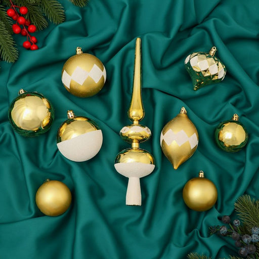 Ёлочные игрушки Льдинки, новогодние, набор 19 шт., бело-золотой