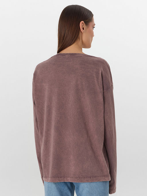 Лонгслив женский коричневый с обработкой эйсид