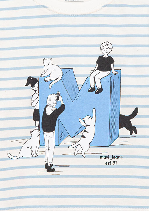 M Logo Bask?l? Mavi Cizgili Tisort  фото 3