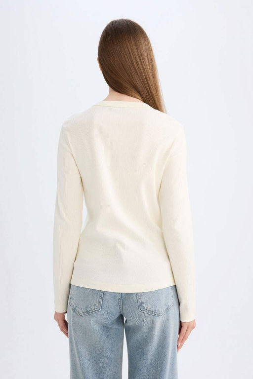 Туника-футболка с длинными рукавами и длинными рукавами в рубчик обычного кроя - Defacto фото 6