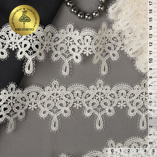 Кружево гипюр KRUZHEVO арт.TBY.16GB2006 шир.65мм цв.F102 молочный уп.13,71м