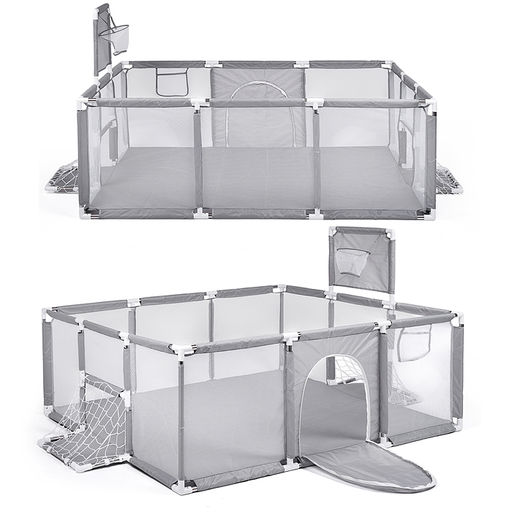 Манеж детский прямоугольный с баскетбольным кольцом и воротами (120*180*60) цвет серый