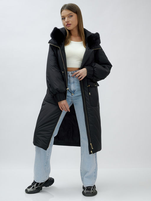 Пальто зимнее женское стильное с норкой люкс класса черного цвета 8628Ch - Mtforce фото 25