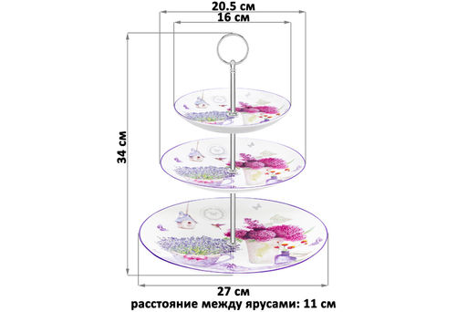 Блюдо-этажерка 3-х ярусная Лаванда 27*27*34 см NEW BONE CHINA - Elan gallery фото 2