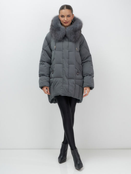 Куртка зимняя женская с мехом и капюшоном тренд темно-серого цвета 7660TC - Visdeer фото 10