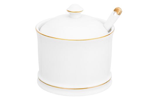 Сахарница 250 мл 9*9*10 см Белая с золотом + ложка NEW BONE CHINA