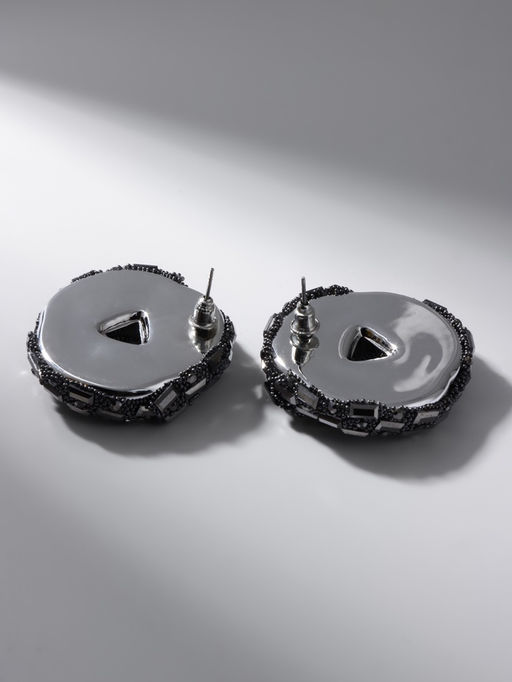 Серьги со стразами QF Блеск переплетение, серые в серебре