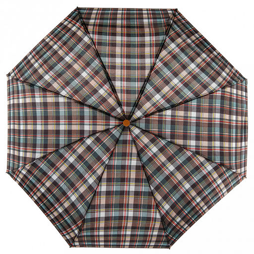 Зонт механический Шотландка плащевка, 8 лучей, д/купола 94см, 3 сложения, 24см в сложенном виде, пластмассовая ручка, коричневые тона, 210гр (Китай) - Домашняя мода фото 3