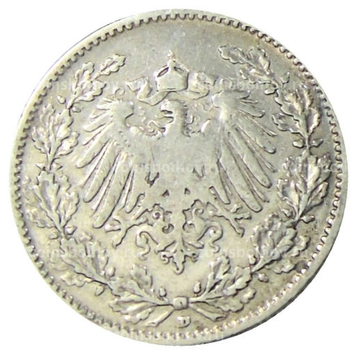 Монета 1/2 марки 1906 года D Германия