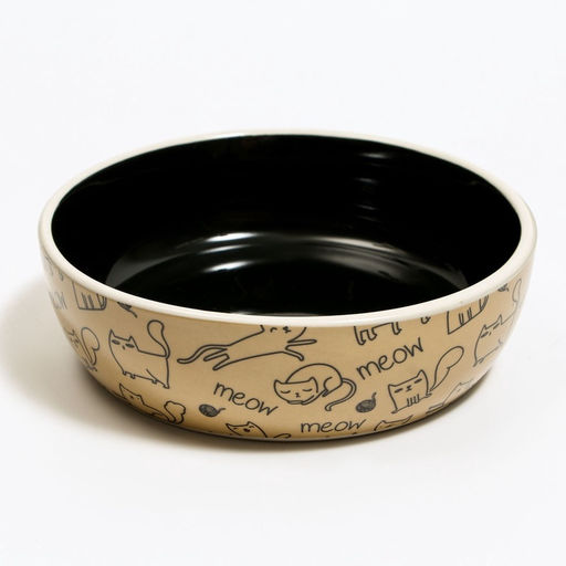 Миска керамическая Графичная Коты 200 мл, 123.5 см, бежево-чёрная - Пижон фото 2