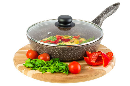 Сковорода глубокая 22 см ГАРМОНИЯ ВКУСА Коричневый опал С КРЫШКОЙ ф22, н/р, 38*23*10,5 см - Elan gallery фото 3