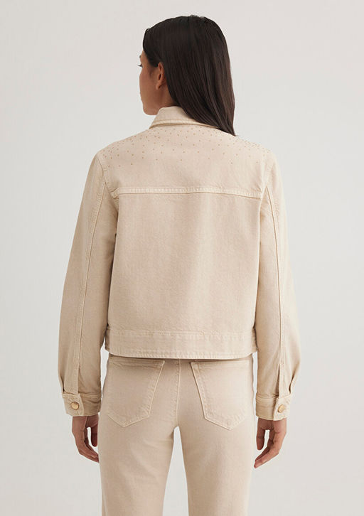 Tanya Gold Premium Tasl? Krem Jean Ceket - Mavi фото 5
