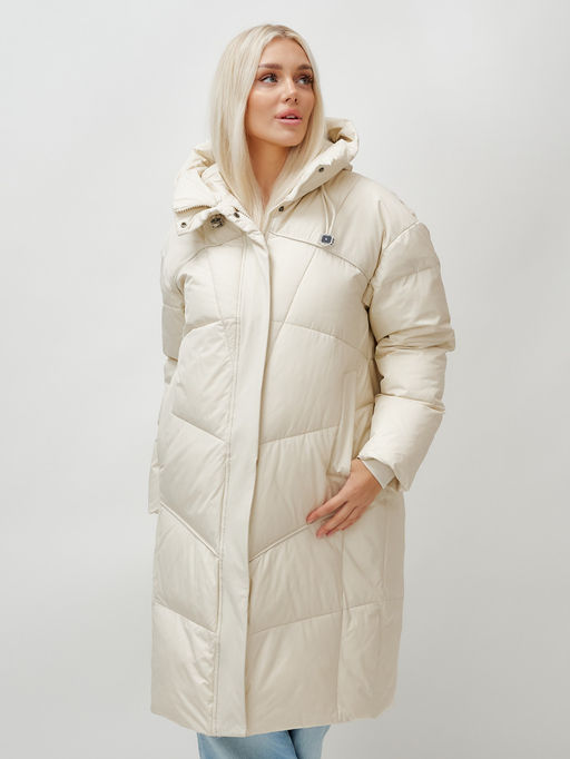 Пальто летучая мышь женское с капюшоном зимнее бежевого цвета 9616B - Mtforce фото 7