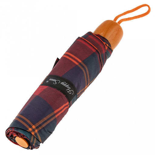 Зонт механический Шотландка плащевка, 8 лучей, д/купола 94см, 3 сложения, 24см в сложенном виде, пластмассовая ручка, бордовый с синим и зеленым, 210гр (Китай) - Домашняя мода фото 4