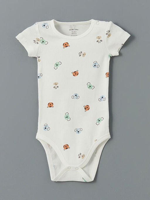 Bisiklet Yaka Bask?l? Erkek Bebek ??t??tl? Bodysuit 2li