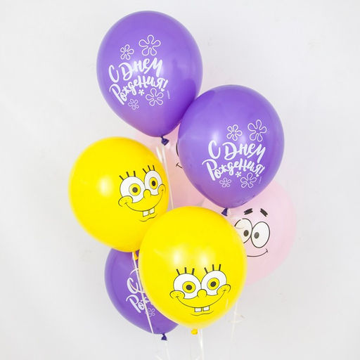 Шар латексный 12" Губка Боб, «С Днём Рождения!», пастель, МИКС 2 ст, 25 шт.