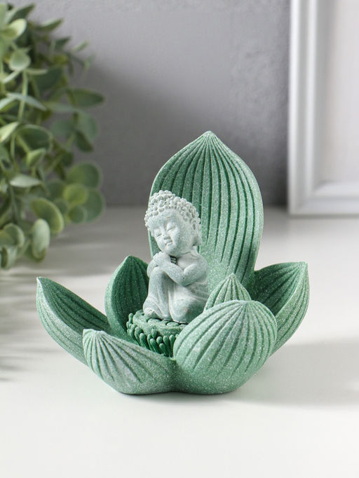 Сувенир полистоун "Лотос и Будда" зелёный 12,5х12,5х11 см