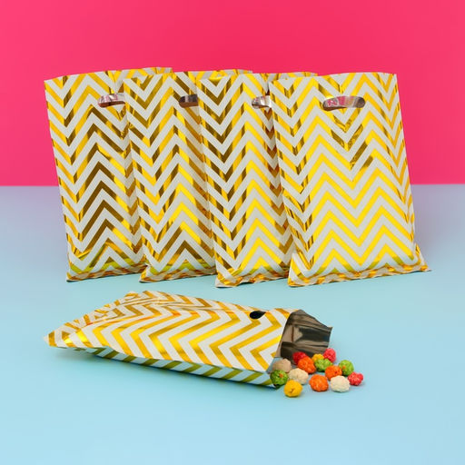 Цена за 2 шт. Набор подарочных пакетов, металлизированный, "Зиг-заг" золотой 17х25 см , 20 микрон 10 шт набор