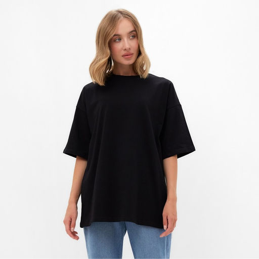 Футболка женская MINAKU: Basic line, чёрная, размер 52