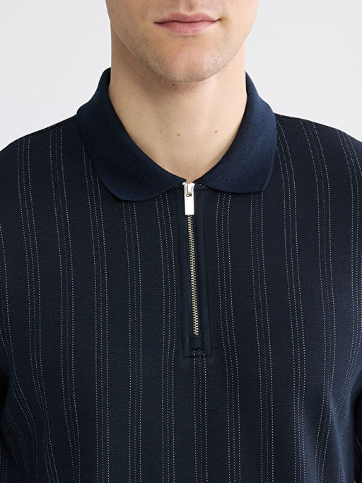 Polo Yaka ?izgili Erkek Sweatshirt