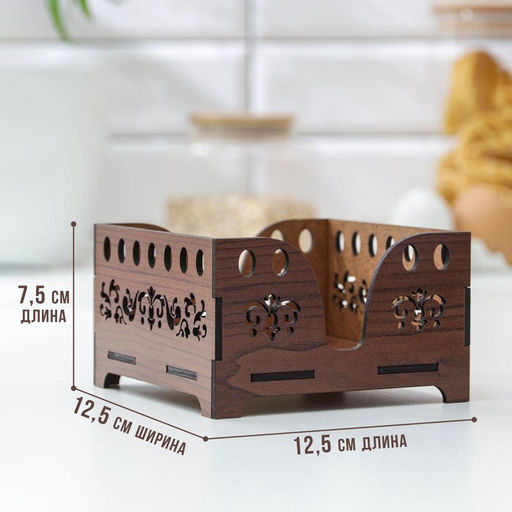 Салфетница деревянная Доляна «Орех», 12.5×12.5 см, с салфетками, коричневая