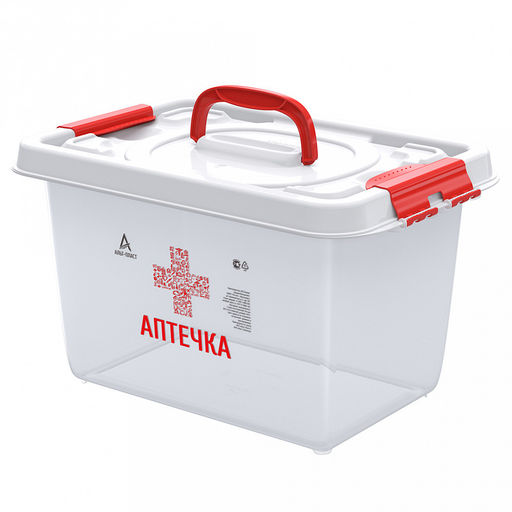 Контейнер-аптечка для хранения 10л, 35,9х24,2х21,1см, ручки-клипса, полипропилен, прозрачный (Россия)