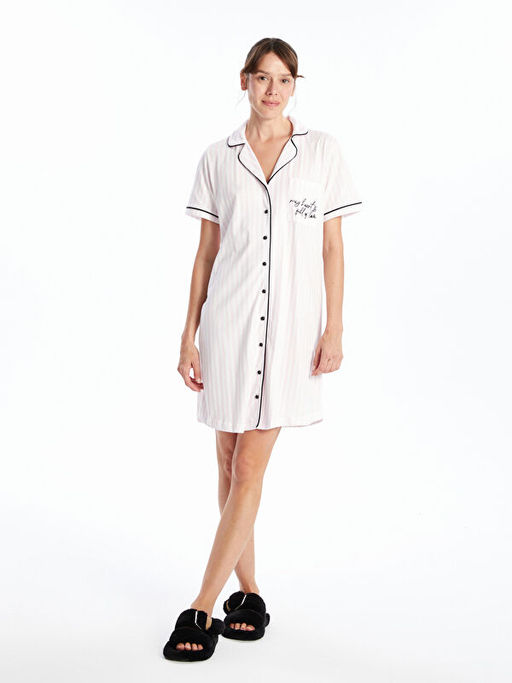 G?mlek Yaka Nak??l? Kad?n Gecelik